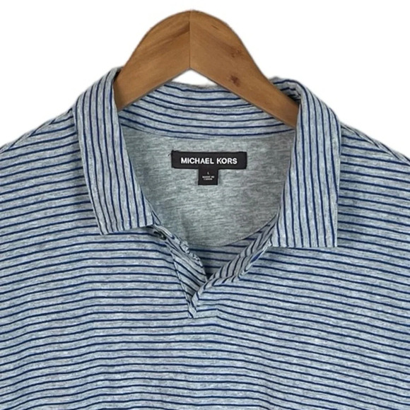 PO792 Men’s Michael Kors Designer Striped Casual Polo Shirt L - Picture 3 of 4